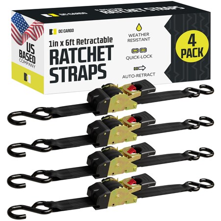 Dc Cargo 1in X 6 Retractable Ratchet Straps, 4PK 16RRSSH-4